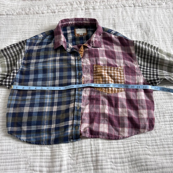 American Eagle Women’s Cropped Pathchwork Plaid Button-Down Shirt Size XL - Picture 10 of 11
